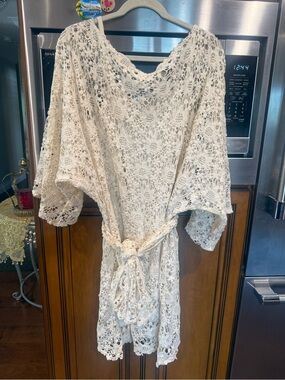 Crochet Lace Tunic Dress in  Cream